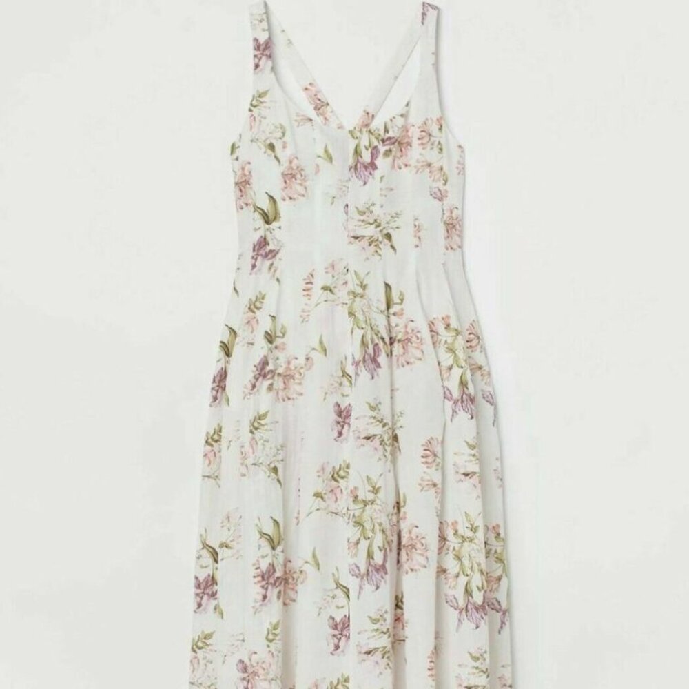 BROCK COLLECTION X H&M COLLABORATION CREAM FLORAL MIDI DRESS